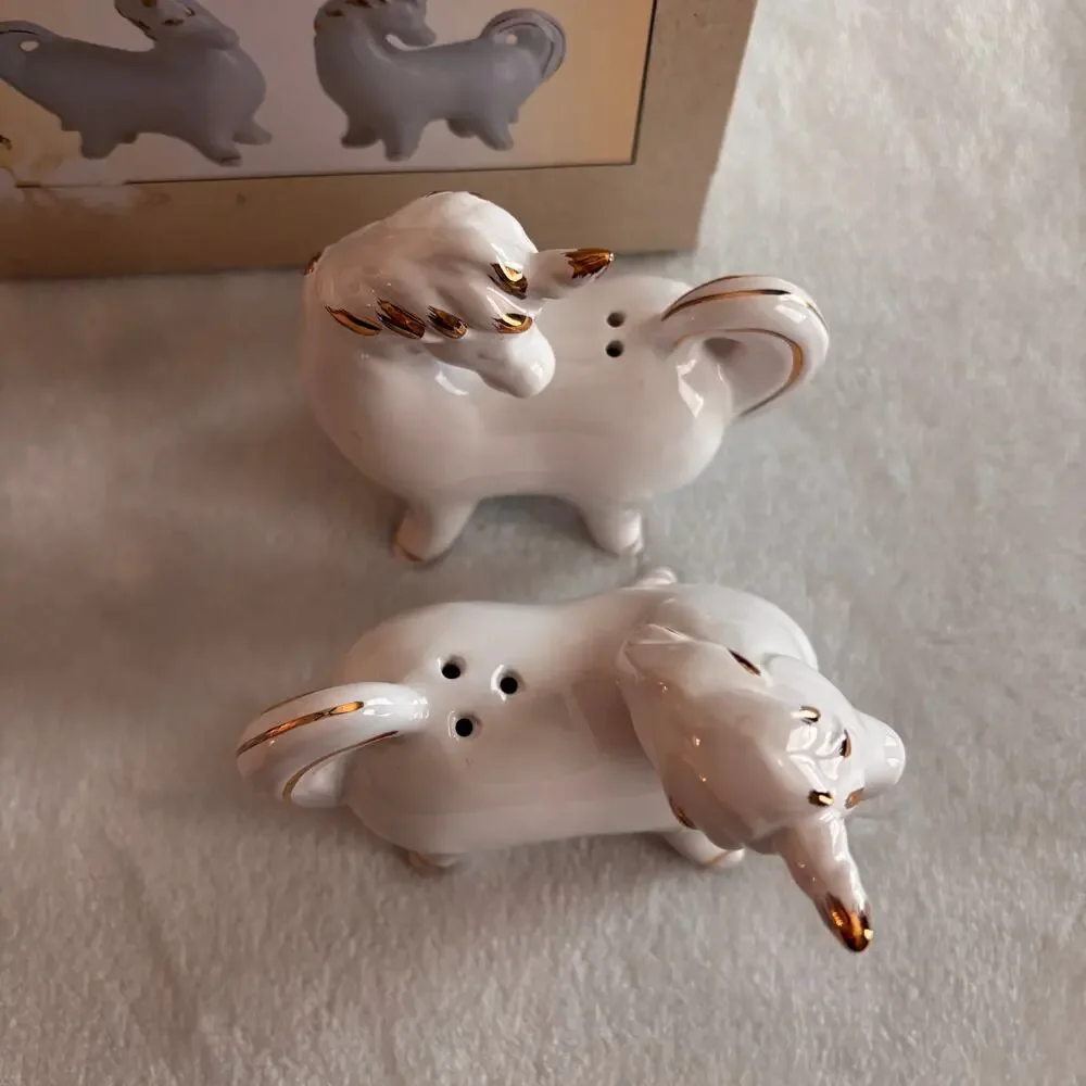 Cracker Barrel Unicorn Salt & Pepper Shaker Set Stoneware White Gold Whimsical